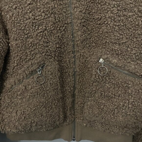 GARAGE BeigeTeddy Sherpa Zip Jacket Fully Lined Women’s Size Medium - Picture 2 of 6